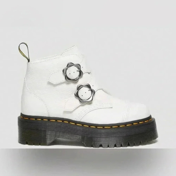 DEVON FLOWER BUCKLE LEATHER PLATFORM BOOTS dr marten’s - Picture 5 of 10